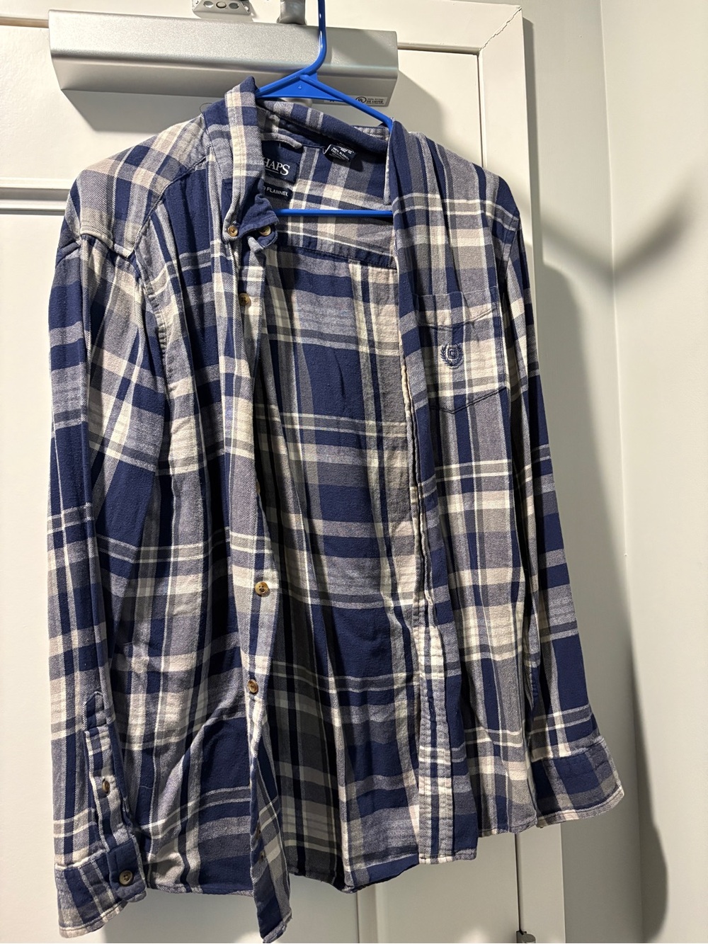 Chaps Navy and White Plaid Flannel Shirt
